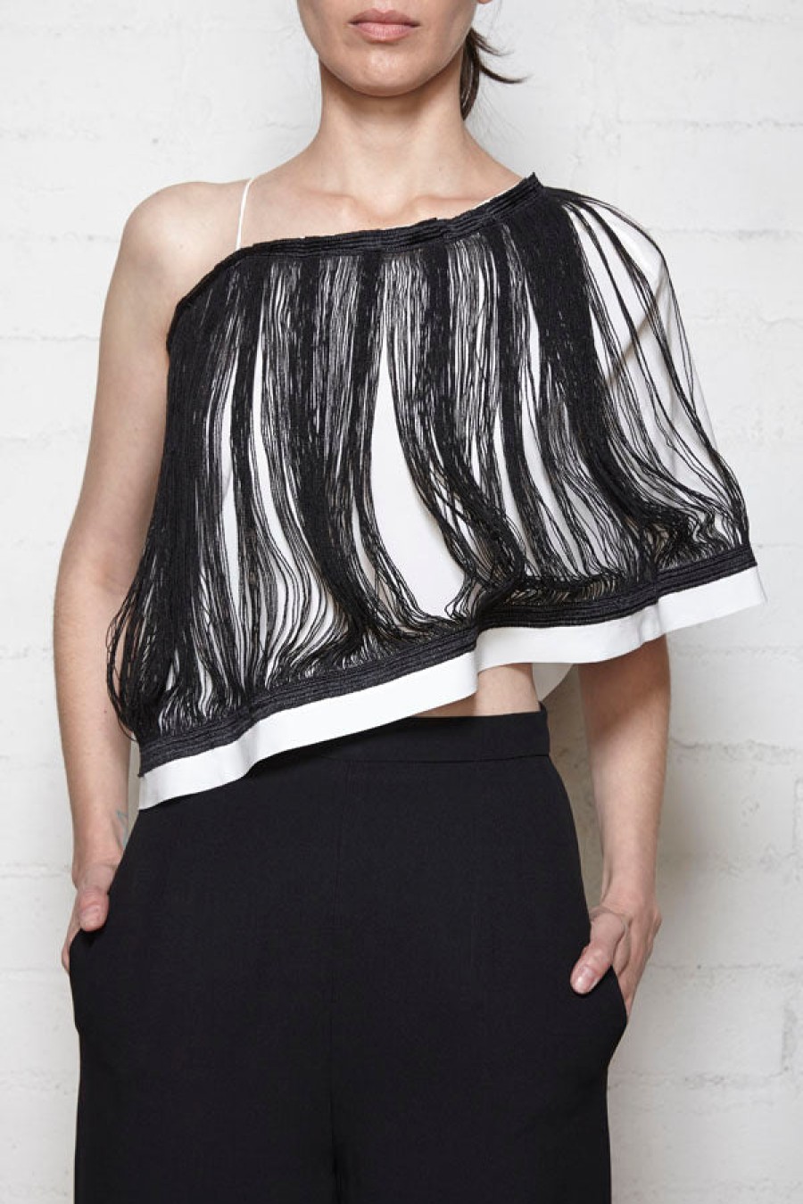 J.W. Anderson | Black And White Silk Fringe Top