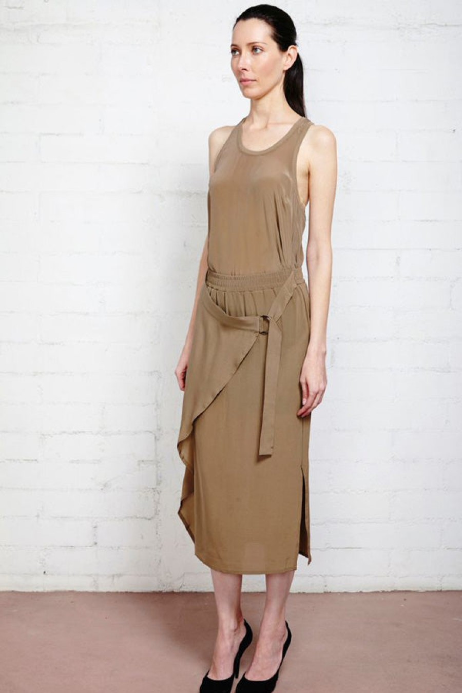 Damir Doma | Reda Silk Taupe Wrap Skirt With Buckle