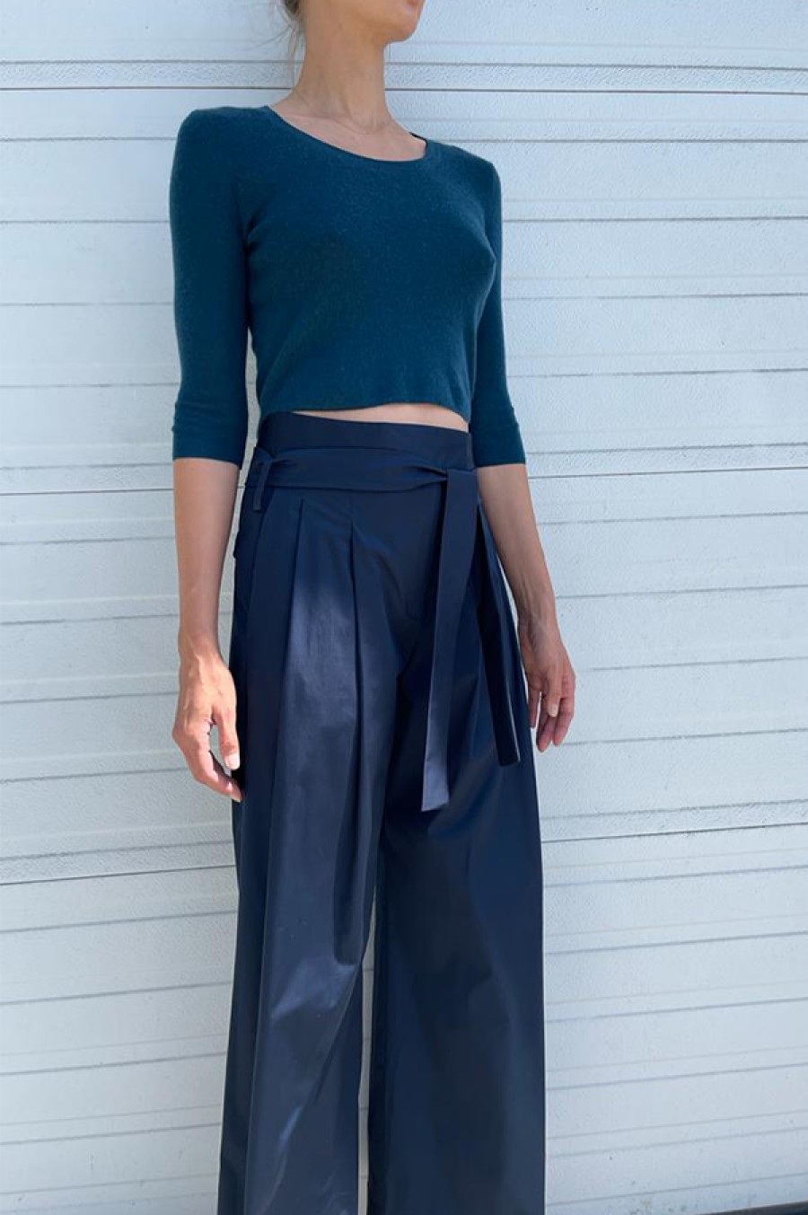 Dusan | Wide Leg Pant With Belt In Navy