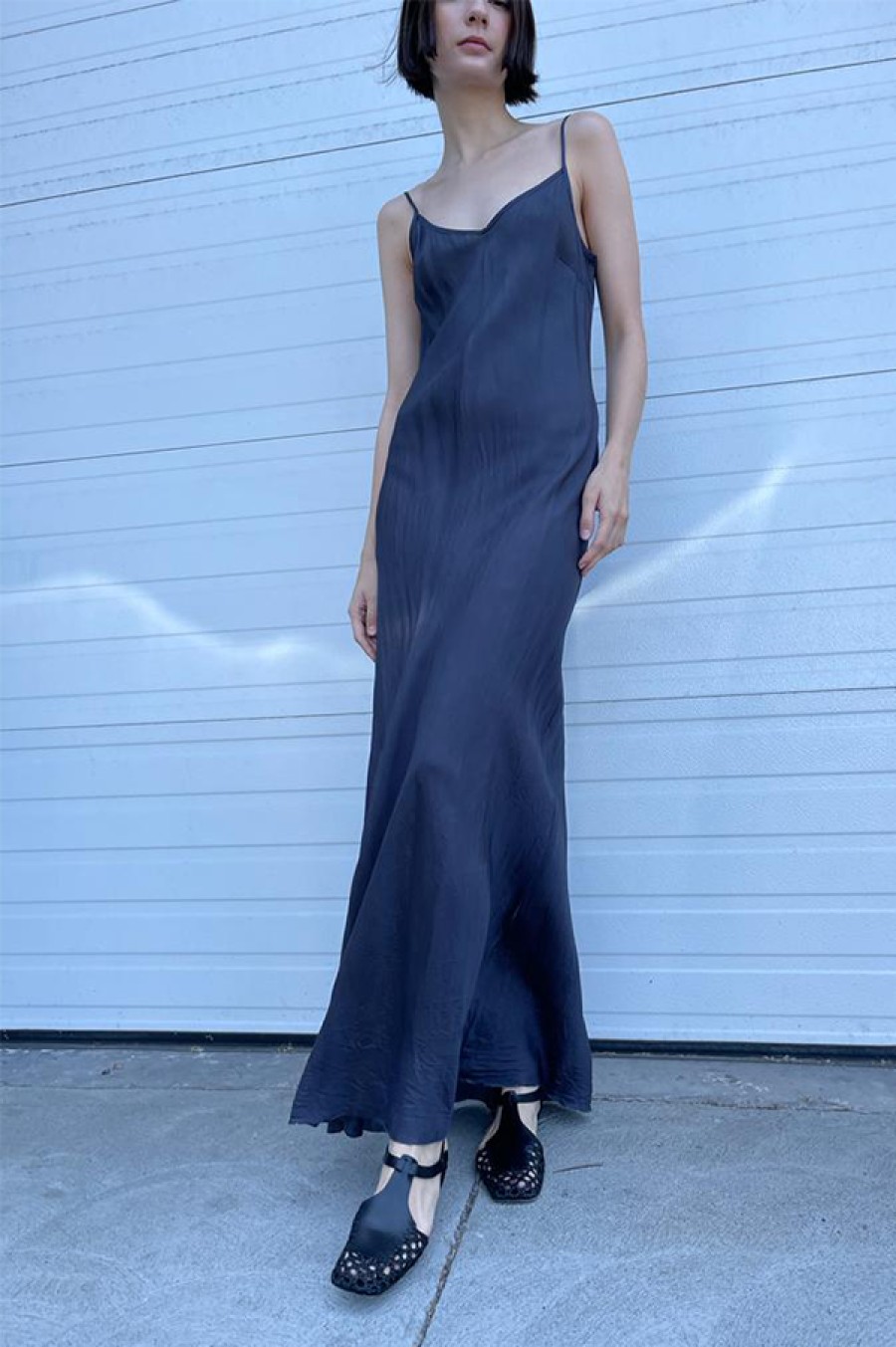 Organic by John Patrick | Floor-Length Bias Ankle Slip In Navy