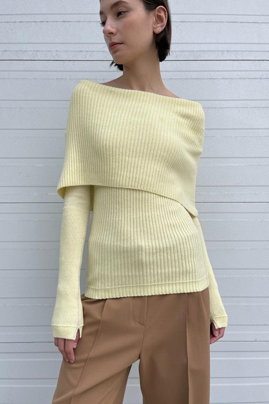 Maria McManus | Ribbed Cape Sweater In Pale Yellow