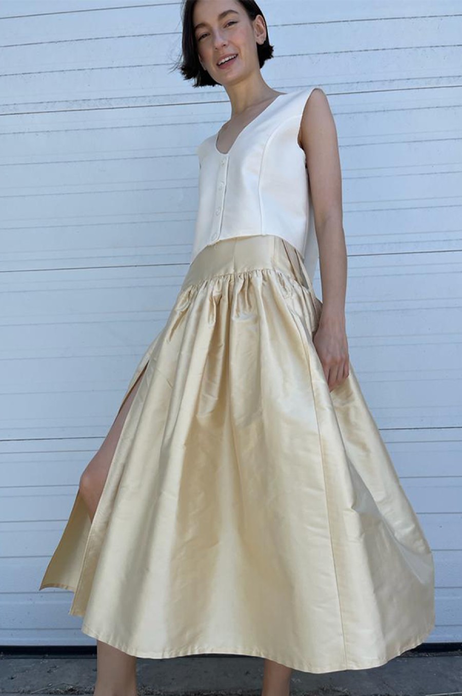 Chelsea Mak | Silk Garden Skirt In Cream