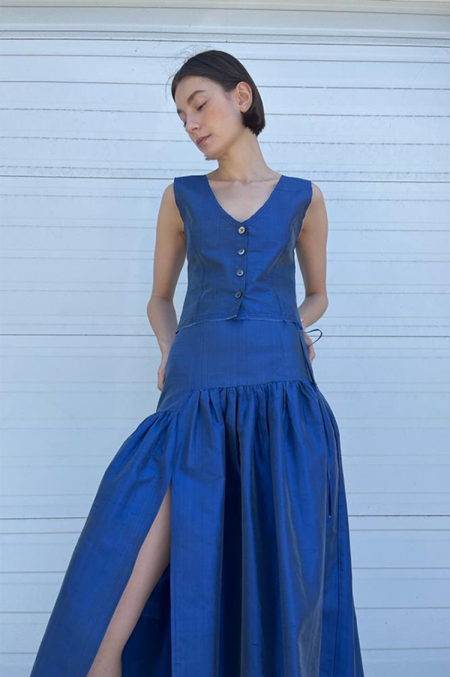 Chelsea Mak | Silk Garden Skirt In Blue