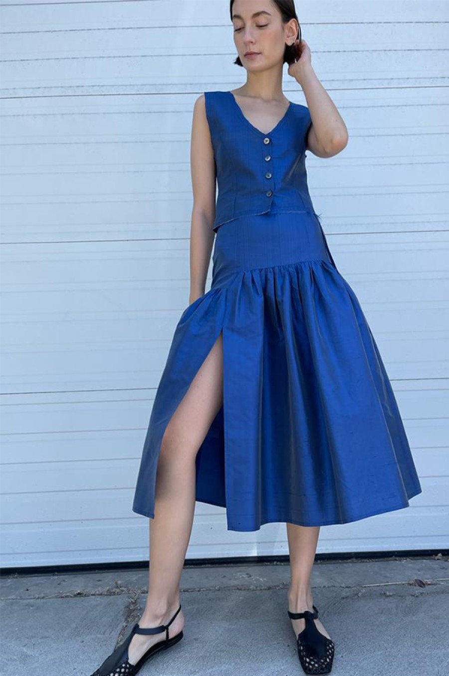 Chelsea Mak | Silk Garden Skirt In Blue