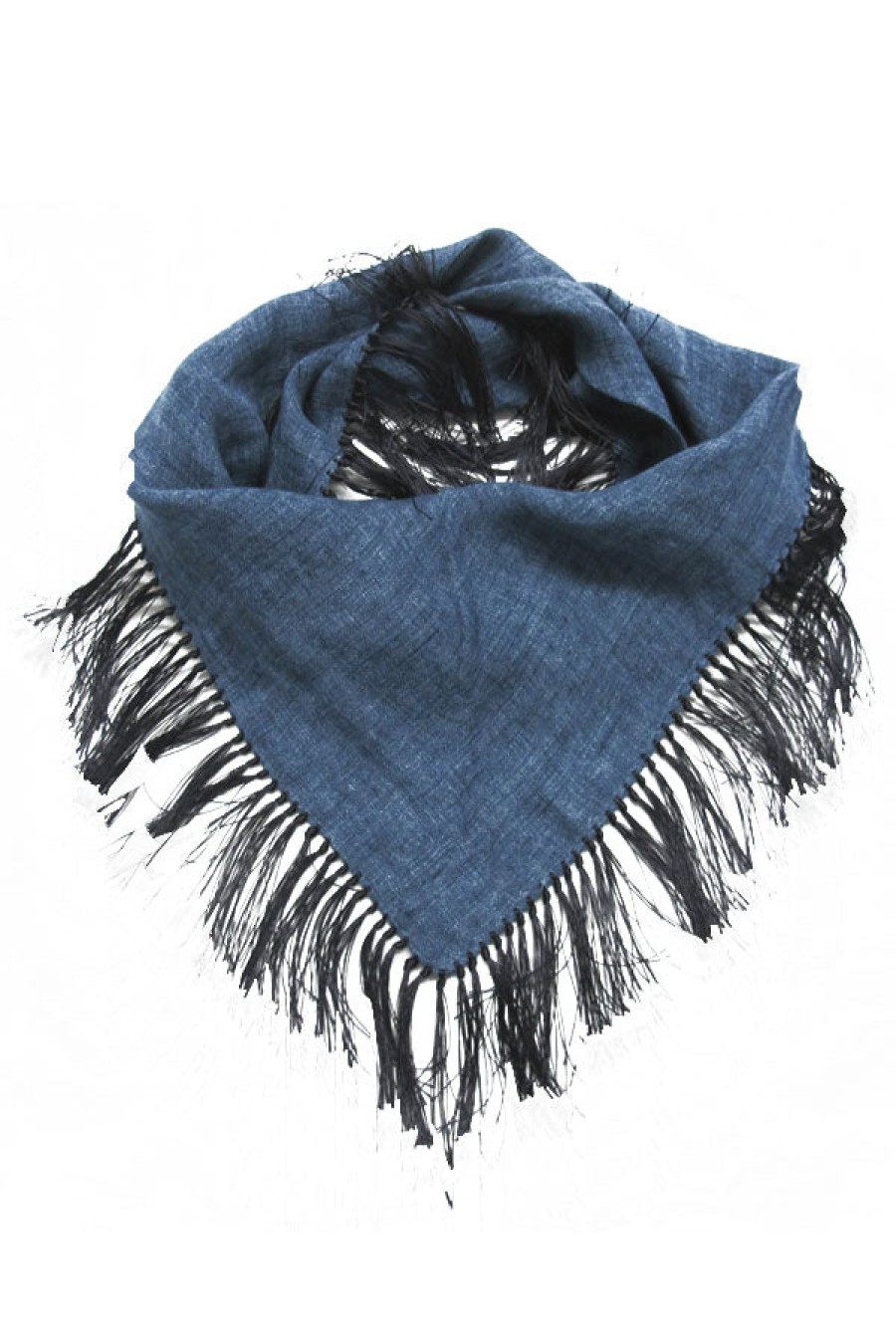 Destin | Linen Denim Scarf With Fringe